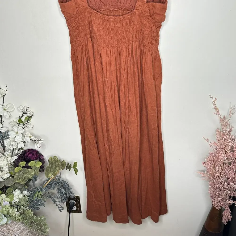 ABERCORMBIE & FITCH Scrunchie Strap Maxi Dress Rust Brown Sz L Petite $120 {D43}